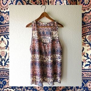 Teenbell Boho Floral and Paisley High-Low Tank Top